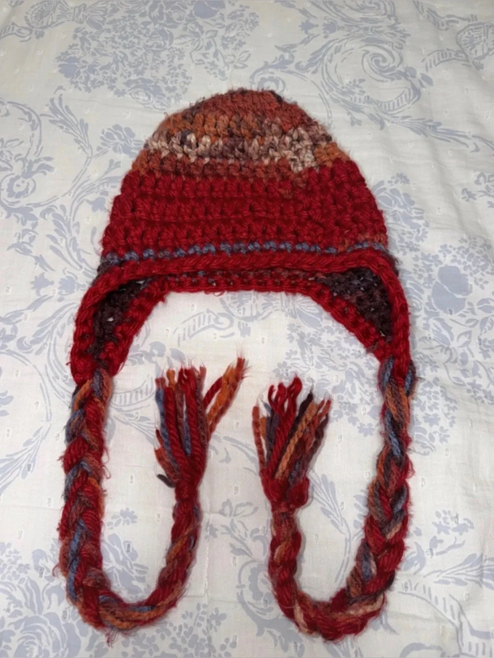 Handmade Red Multicolor Kids Earflap Hat